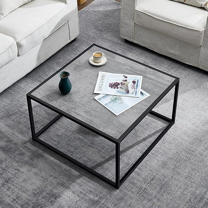SAYGOER Small Coffee Table Square Modern Coffee Tables for Small Space Low Center Table for Living Room Office, Wood Top with Metal Frames, Easy Assembly, Gray Wood