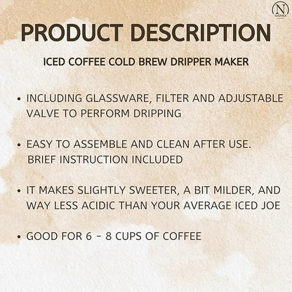 Nispira Iced Coffee Cold Brew Drip Tower Coffee Maker Wooden, 6-8 cup