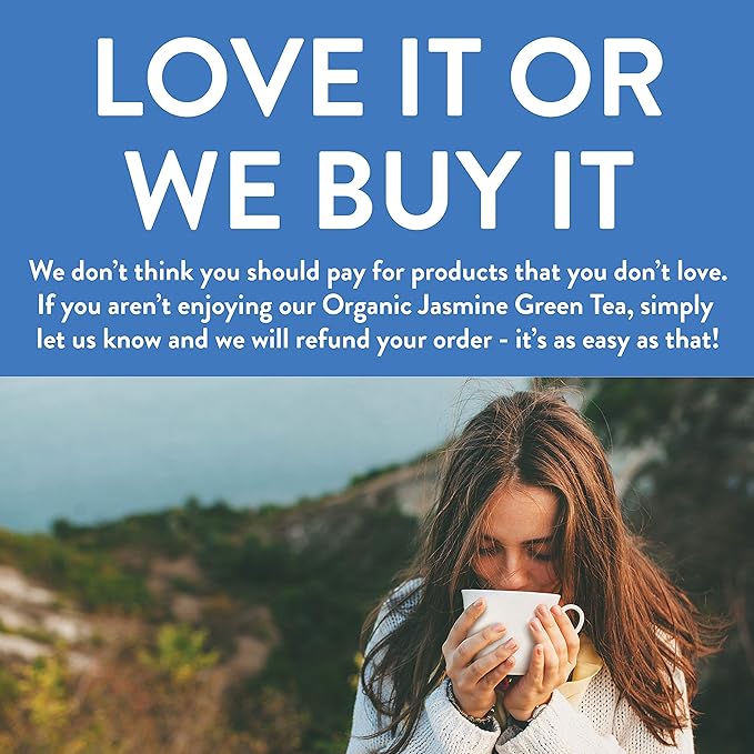 FGO Organic Jasmine Green Tea, 100 Count, Eco-Conscious Tea Bags, Resealable Bag, Packaging May Vary (Pack of 1)