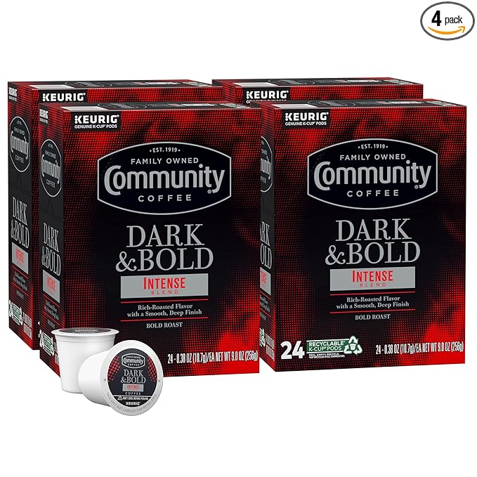Community Coffee Dark & Bold Intense Blend 96 Count Coffee Pods, Compatible with Keurig 2.0 K-Cup Brewers, 24 count (Pack of 4)