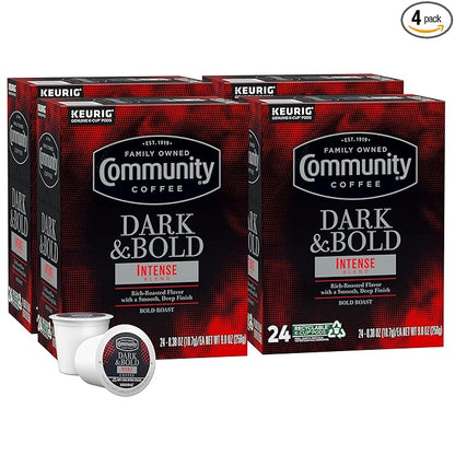 Community Coffee Dark & Bold Intense Blend 96 Count Coffee Pods, Compatible with Keurig 2.0 K-Cup Brewers, 24 count (Pack of 4)