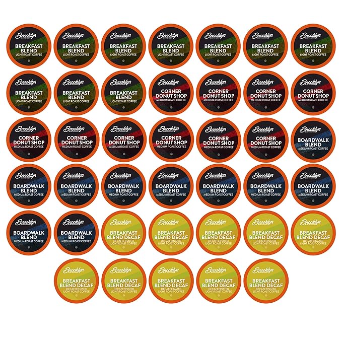 Brooklyn Beans Coffee Pods, Breakfast Gourmet Variety Pack - Compatible with Keurig K Cup Brewers Including 2.0 Machines, 40 Count, Light Roast Selection