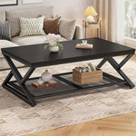 Load image into Gallery viewer, EnHomee Coffee Table with Storage, Modern Coffee Tables for Living Room with Mesh Shelf, 2 Tier Rectangular Center Table for Living Room, Bedroom, 47.2 Inch, Black Oak