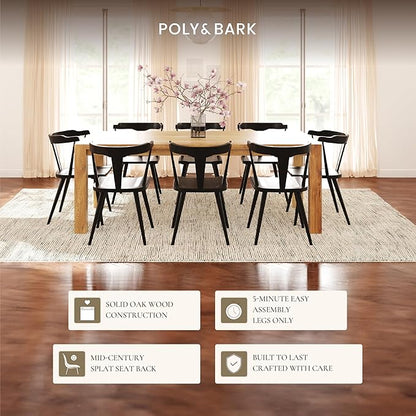 Poly & BARK Mid Century Modern Enzo Black Dining Chair – Solid Oak Wood Splat Back Chair, 18" Seat Height, 32" Tall – Stylish MCM Kitchen & Dining Room Chair - Set of 3