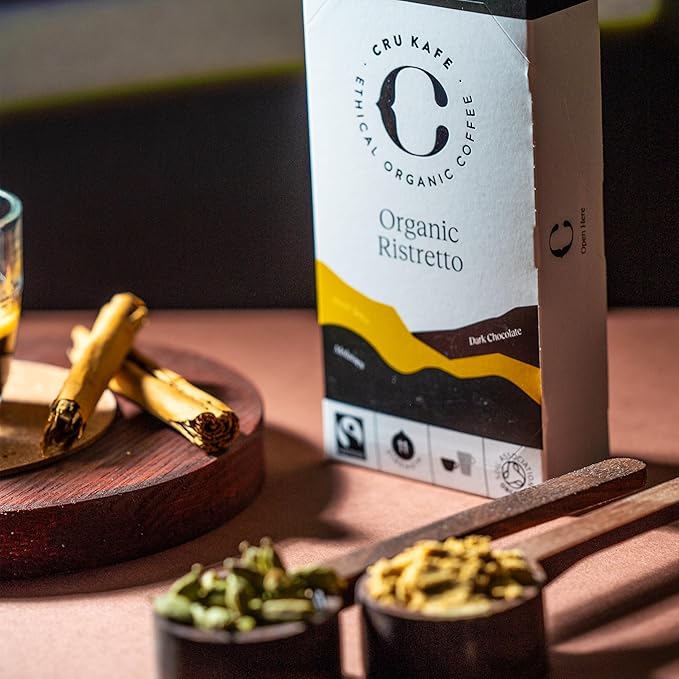 Cru Kafe Ristretto USDA Organic Espresso Coffee Capsules (10 Pods) Fairtrade Coffee Pods Compatible with Nespresso Original Line and Pixie Machines