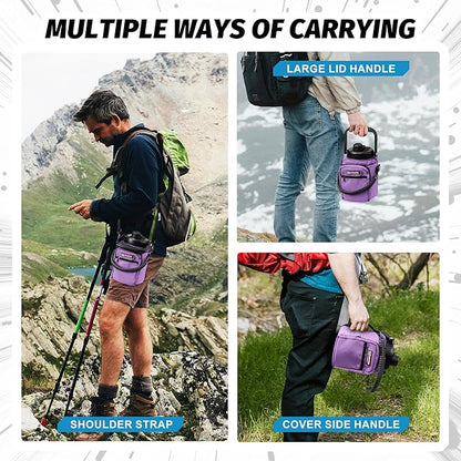 NATURE PIONEOR Insulated Water Bottles with Strap Pouch - 84 oz Stainless Steel Vacuum Bottle with Holder/Carrier/Sleeve - 18/8 Food Grade 84oz Water Jug