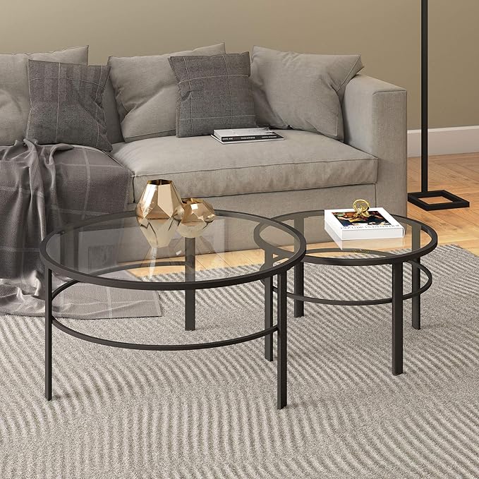 Henn&Hart Round Nested Coffee Table in Blackened Bronze, Coffee Table coffee tables for living room, studio apartment essentials, 36" Wide