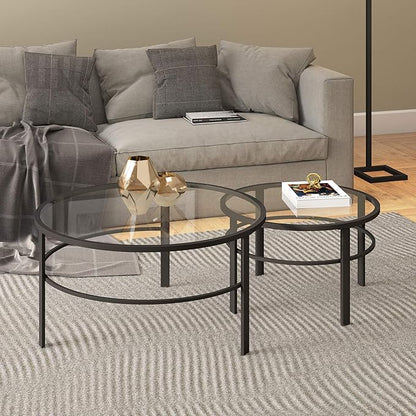 Henn&Hart Round Nested Coffee Table in Blackened Bronze, Coffee Table coffee tables for living room, studio apartment essentials, 36" Wide