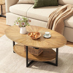 Load image into Gallery viewer, Solid Wood Oval Coffee Table with Cross Metal Legs, 43.3in Modern Industrail Center Table with Open Shelf Cocktail Tea Table for Living Room Bedroom, Rustic Nature 1811