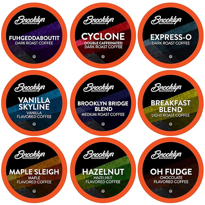 Brooklyn Beans Coffee Pods, Assorted Gourmet Variety Pack - Compatible with Keurig 2.0 K Cup Brewers, 40 Count, A Mix of Gourmet Flavors