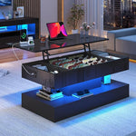 Load image into Gallery viewer, 39.4" Large Lift Top Coffee Table,Modern High Glossy LED Coffee Tables for Living Room with Storage,Black Living Room Tables for Living Rooms,Dining Room,Bedroom Home Office,APP LED Lights（Black）