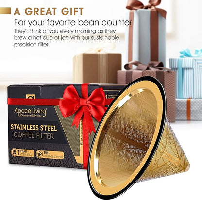 Compatible with Chemex, Hario V60 Pour Over Coffee Filter - Wide Metal Base Reusable Stainless Steel Coffee Dripper - Paperless Coffee Filter for Sustainable Brewing