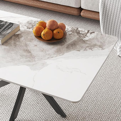 White Marble Coffee Table with Metal Legs, Rectangle Modern Sintered Stone Living Room Table for Home Office Living Room (40” x 20” x 17”)