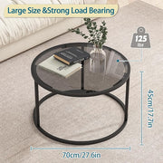 Glass Coffee Table Modern Center Table,Minimalist Round Coffee Tea Table,Simple Tea Cocktail Modern Center Tables, Living Room Tables,Easy Assembly, 27 x 27 x 17 Inch,Black