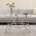 Load image into Gallery viewer, OIOG Glass Coffee Table, Round Coffee Table Living Room, Modern Coffee Table with Tempered Glass Tabletop and Chrome Frame, Silver