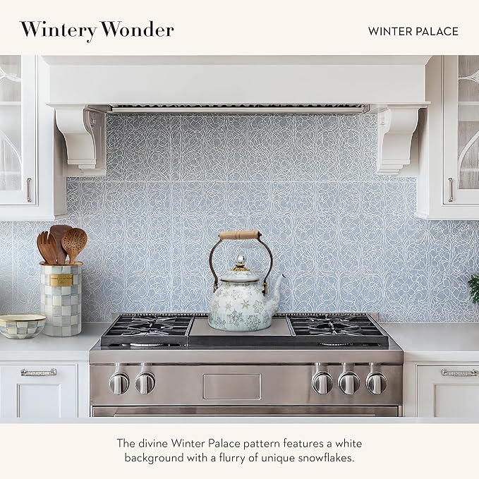 MACKENZIE-CHILDS 2-Quart Enamel Tea Kettle, Cute Tea Kettle for Stovetop, Winter Palace