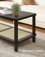 Load image into Gallery viewer, Rattan Coffee Table for Living Room,2-Tier Wooden Center Table with Hand Made Rattan Decorated,39.3 Inch Living Room Tbale with Rounded Corners,Boho Coffee Table,Easy Assembly Black LCT55BK