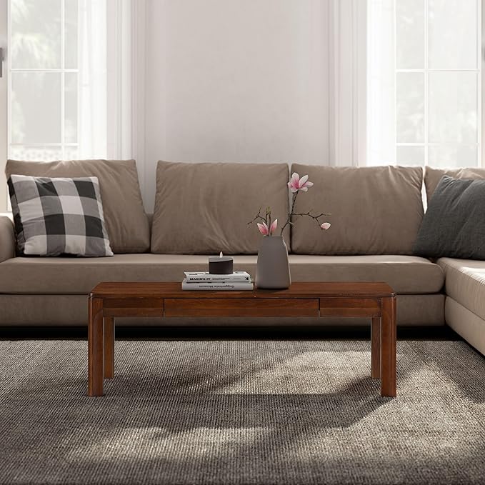 NTC Flow Modern Wooden Rectangle Coffee Table with Hidden Drawer – Waterproof & Heat Resistant, Dark Walnut