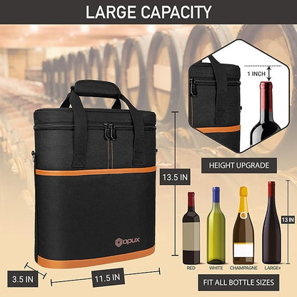 OPUX 3 Bottle Wine Carrier Tote, Insulated Leakproof Wine Cooler Bag, Wine Travel Bag Tote for Picnic BYOB Beach, Portable Wine Bottle Carrying Case, Gift for Wine Lover Women Men Christmas, Brown