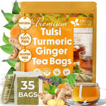 Load image into Gallery viewer, FreshDrinkUS, Premium 35 Tulsi Turmeric Ginger Tea Bags, 100% Natural &amp; Pure from Tulsi Holy Basil Leaves, Turmeric and Ginger. Made with Natural Material Tea Bags. No Sugar, No Caffeine, Vegan.