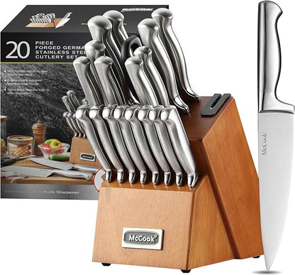 McCook® Kitchen Knife Sets,German Stainless Steel Knives Block Set with Built-in Sharpener