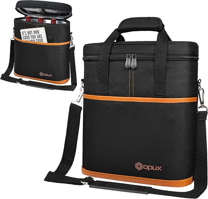OPUX 3 Bottle Wine Carrier Tote, Insulated Leakproof Wine Cooler Bag, Wine Travel Bag Tote for Picnic BYOB Beach, Portable Wine Bottle Carrying Case, Gift for Wine Lover Women Men Christmas, Brown