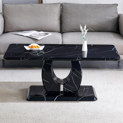 43.3 Inch Faux Marble Coffee Table, Large Modern Coffee Tables for Living Room, Rectangular Center Table Tea Table Accent Furniture, Black Marble-Looking Desktop
