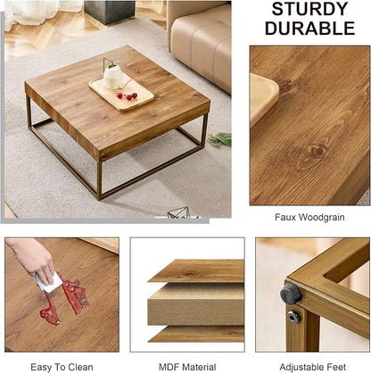 31.5'' Modern Square Coffee Table MDF Desktop with Metal Legs for Living Room Dining Room Bedroom Office