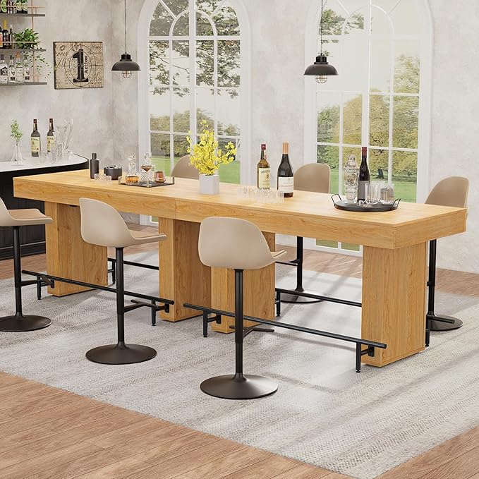 63 Inch Wide Bar Table with Sturdy Footrest – Counter Height Dining Table for 4-6 People – Industrial Kitchen Pub Table, Perfect for Small Space, Living Room, Cafe & Home Bar