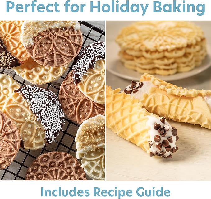 Mini Electric Pizzelle Maker- Makes 1 Personal Tiny Sized 4" Traditional Italian Waffle in Minutes- Nonstick Iron Press w Recipe Guide - Unique Dessert Cookie Treat or Housewarming Baking Gift for Her