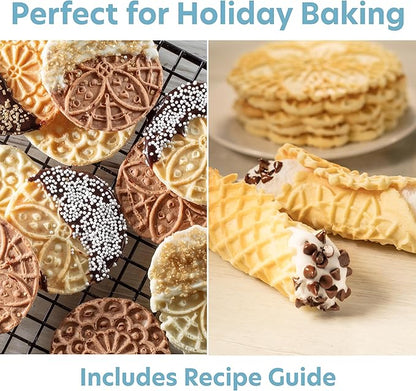 Mini Electric Pizzelle Maker- Makes 1 Personal Tiny Sized 4" Traditional Italian Waffle in Minutes- Nonstick Iron Press w Recipe Guide - Unique Dessert Cookie Treat or Housewarming Baking Gift for Her