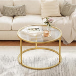 Load image into Gallery viewer, Round Glass Coffee Table,Small Living Room Table for Small Space,Modern Center Table with Glass Top Clear &amp; Sturdy Metal Frame for for Living Room Home Office, Easy Assembly,27 x 27 x 17 Inch,Gold