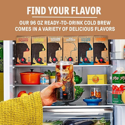 Wandering Bear Decaf Cold Brew Coffee On Tap, 96 fl oz - Bold, Smooth, Unsweetened, Shelf-Stable, Ready to Drink, Iced Cold Brewed Coffee Drinks - Gluten Free & Vegan Decaf