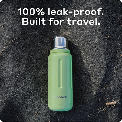 BOBBER 34 oz Stainless Steel Travel Thermos for Hot and Cold Drinks – Dishwasher Safe Metal Water Bottle with Cup Lid – Keeps Hot for 48 Hours – BPA-Free, Vacuum Insulated (Black Coffee)