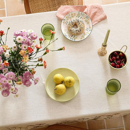 Designer Off White Linen Table Cloth for Rectangle Table,Floral Elegant Tablecloth,Stain Resistant Vintage Decor Tablecloths for Dining Thanksgiving Kitchen,55"*79"-Serenity G