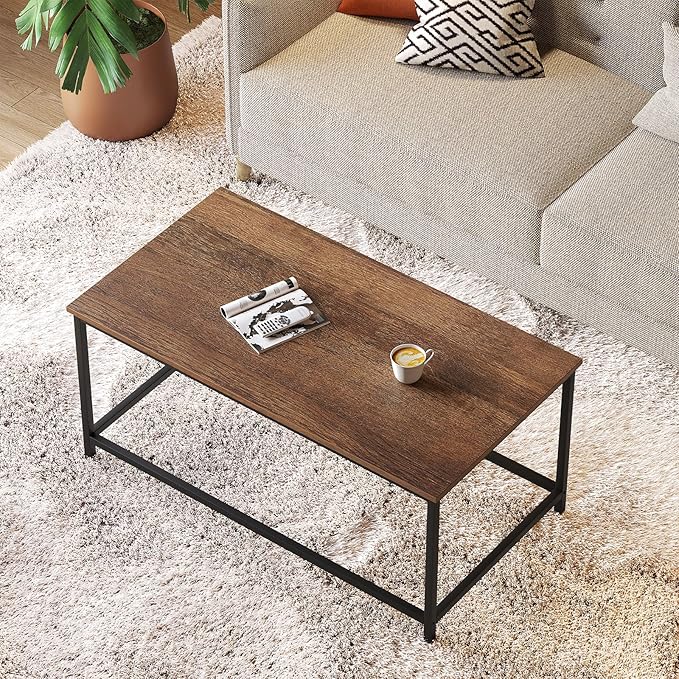 SAYGOER Coffee Table Simple Modern Rectangular Center Table Open Space Minimalist for Living Room Home Office Industrial Cocktail Tables, 39.37 x 19.69 x 17.72, Dark Walnut