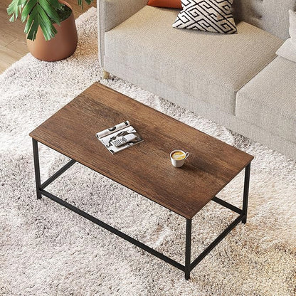 SAYGOER Coffee Table Simple Modern Rectangular Center Table Open Space Minimalist for Living Room Home Office Industrial Cocktail Tables, 39.37 x 19.69 x 17.72, Dark Walnut