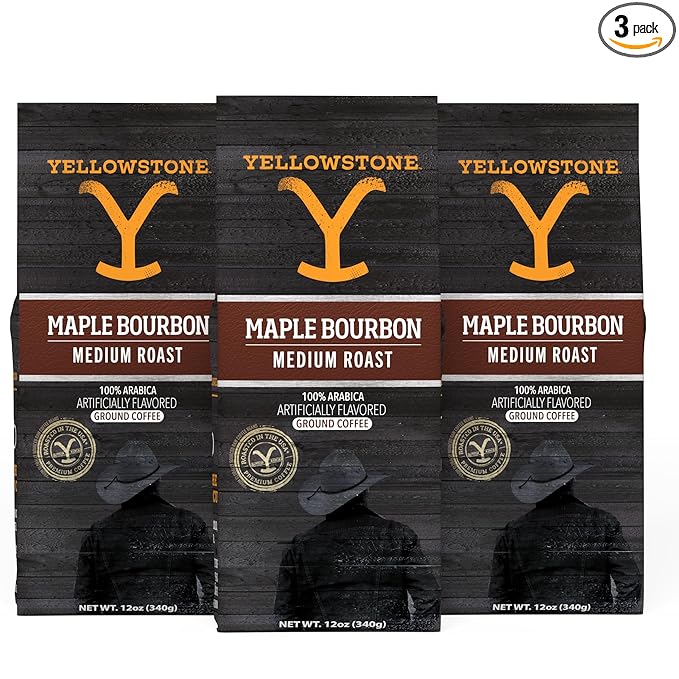 Yellowstone Maple Bourbon Medium Roast Coffee,100% Arabica Ground Coffee, 36 oz.