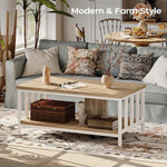 Load image into Gallery viewer, Coffee Table for Living Room with Slatted Sides Frame, Modern Farmhouse Living Room Table with 2-Tier Storage Shelf for Home Office, Apartment, 39 inch, Light Coffee