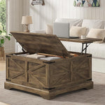 Load image into Gallery viewer, Furnideco 35.5''W Square Coffee Table Farmhouse Lift top Coffee Table with Large Hidden Storage, Wood Center Table for Living Room, Home Office, Brown
