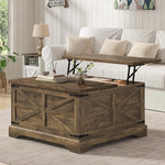 Load image into Gallery viewer, Furnideco 35.5''W Square Coffee Table Farmhouse Lift top Coffee Table with Large Hidden Storage, Wood Center Table for Living Room, Home Office, Brown
