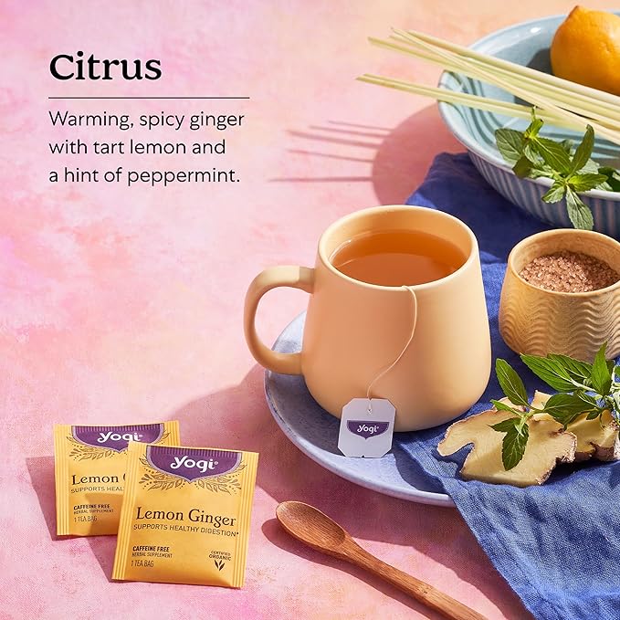 Yogi Tea Lemon Ginger Tea - 16 Tea Bags per Pack (6 Packs) - Organic Ginger Root Tea to Support Healthy Digestion - Includes Lemongrass, Lemon Flavor, Licorice Root, Lemon Peel & More