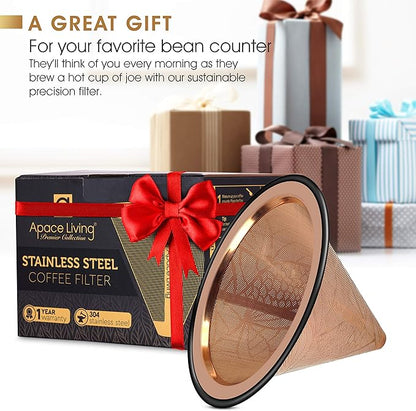 Compatible with Chemex, Hario V60 Pour Over Coffee Filter - Wide Metal Base Reusable Stainless Steel Coffee Dripper - Paperless Coffee Filter for Sustainable Brewing