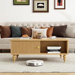 Load image into Gallery viewer, Mid-Century Modern Wooden Coffee Table with Storage, Slatted Door, Solid Wood Legs, Retro Coffee Table with Open Shelf for Home &amp; Office &amp; Lounge, Nature Oak