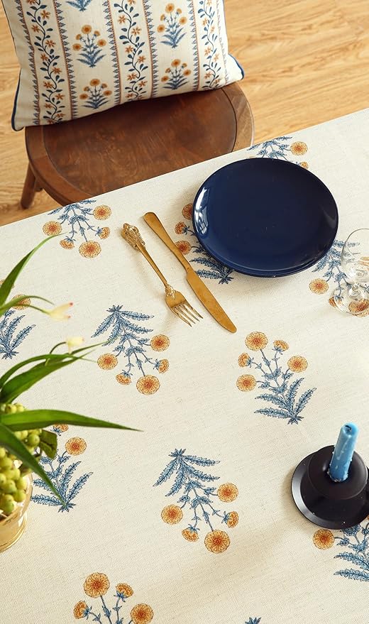 Designer French Pale Yellow Extra Long Rectangle Table Cloth,Linen Floral Tablecloth,Wrinkle Resistant Decor Tablecloths for Dining Thanksgiving Banquet Kitchen Party,63"*110"-Estevan A