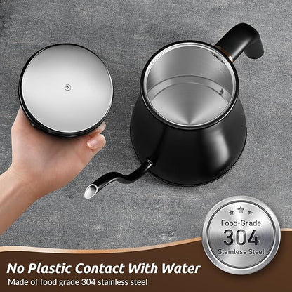 Electric Gooseneck Kettle, 1200W, 6 Temperature Settings, Stainless Steel Inner Lid & Bottom, 1L Quick Heating Pour Over Kettle for Coffee & Tea, Matte Black