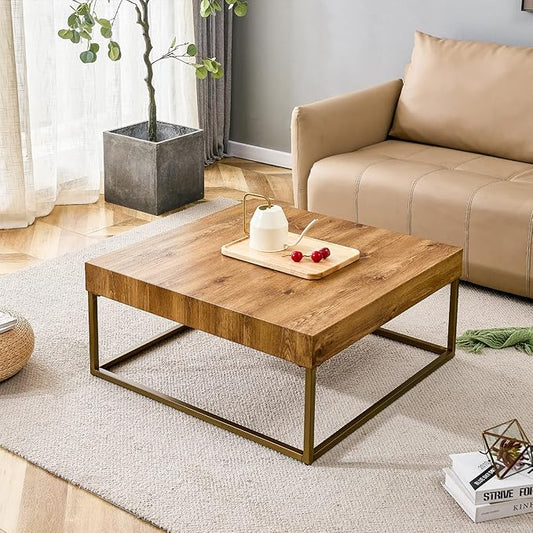 31.5'' Modern Square Coffee Table MDF Desktop with Metal Legs for Living Room Dining Room Bedroom Office