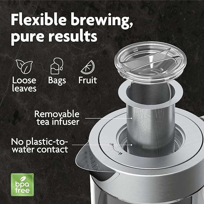 Vianté Electric Kettle With Infuser For Loose Leaf. Hot Tea Maker With Temperature Control And Automatic Shut Off. Tea Kettle With Brewing Programs. 1.5 Liters Capacity