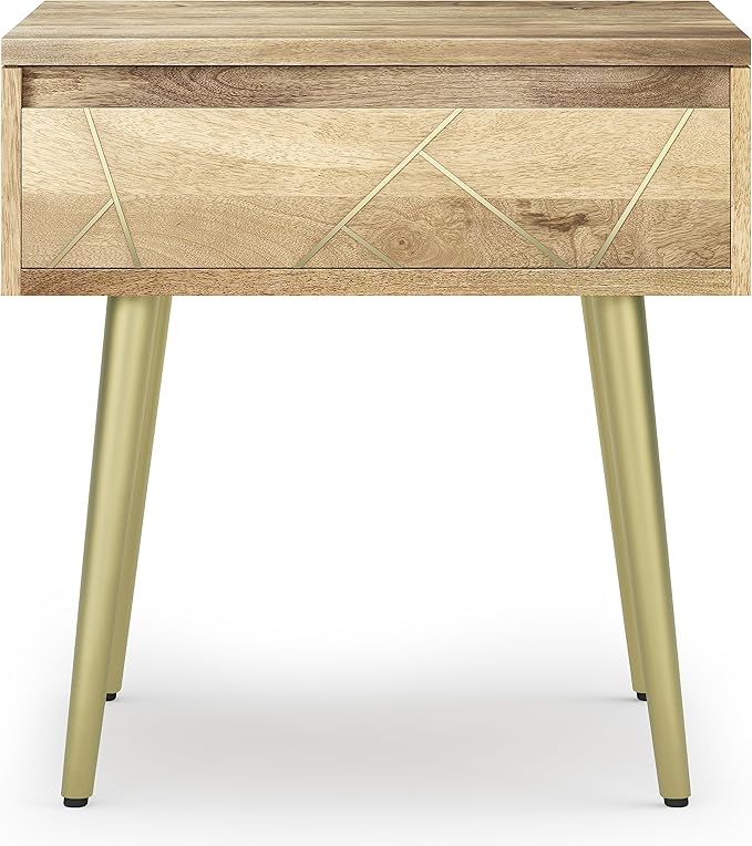 SIMPLIHOME Jager Mid Century - Contemporary 22 inch Wide Metal Side Table in Natural for the Living Room and Bedroom
