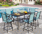 Load image into Gallery viewer, PHI VILLA 7 Piece Outdoor Bar Dining Set, High Top Patio Table and Chairs with 6 Swivel Teal Bar Stools &amp; 40" Rectangle Metal Bar Table for Garden, Yard and Deck